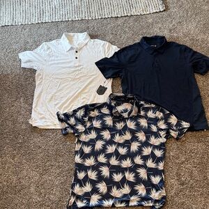 Men's Polo Shirt Trio - White, Navy & Palm Print